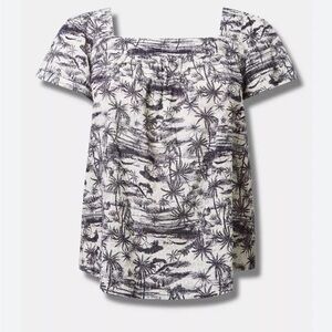 Torrid Clip Jacquard Square Neck Flutter Sleeve Jungle Toil Top Women's 4X New